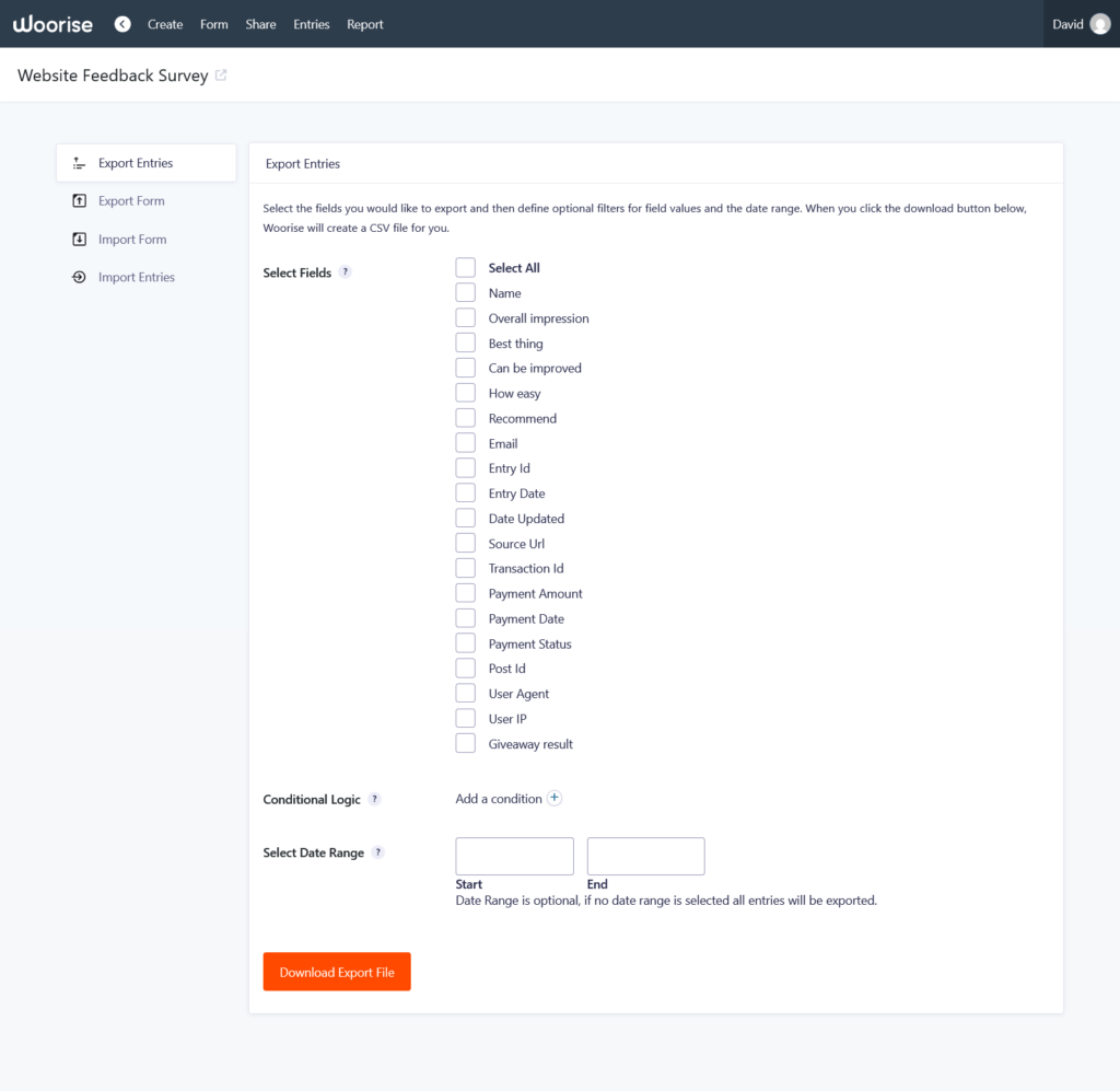 How to Export Entries – Woorise Help