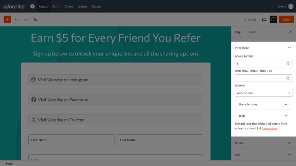 viral share settings