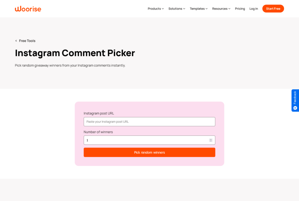 Free Instagram comment picker tool by Woorise