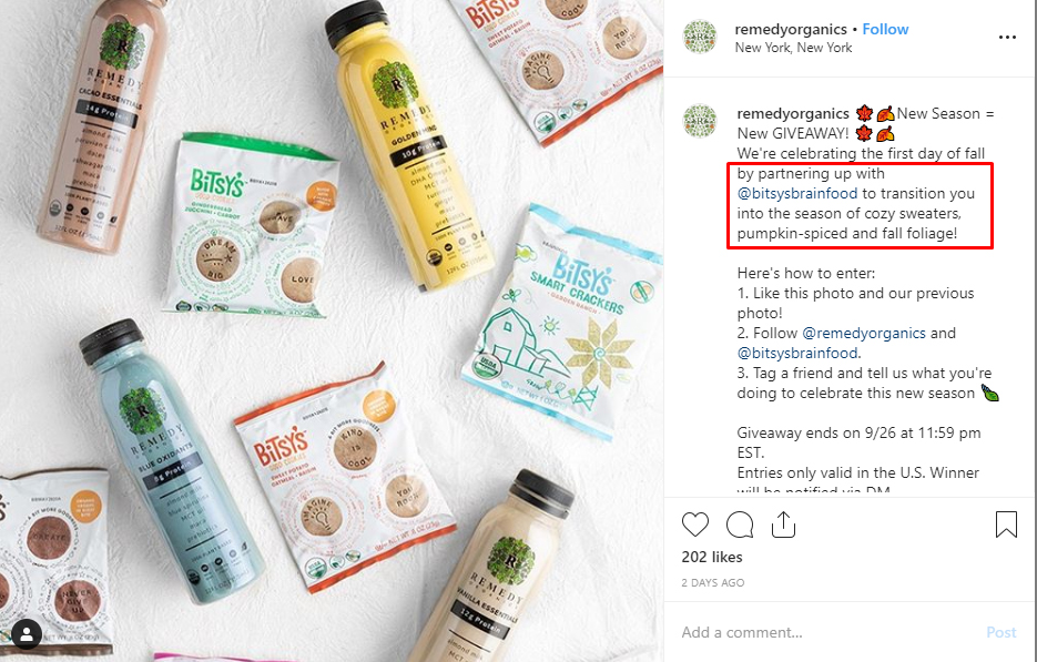 Build Brand Awareness Instagram giveaway example