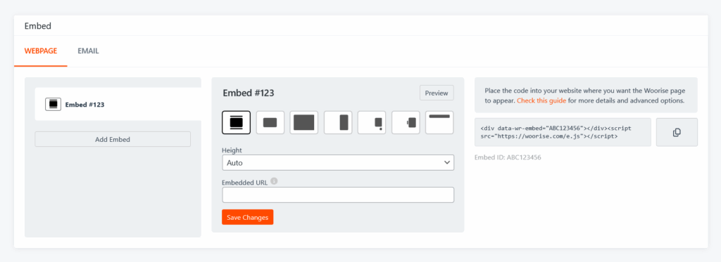 Woorise embed settings