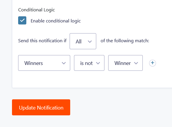 conditional logic non winner email notification