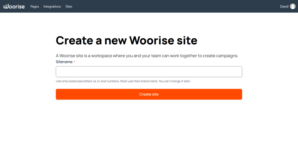 new Woorise site form