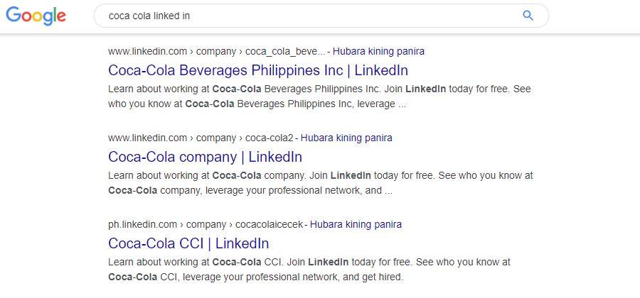google coca cola search example
