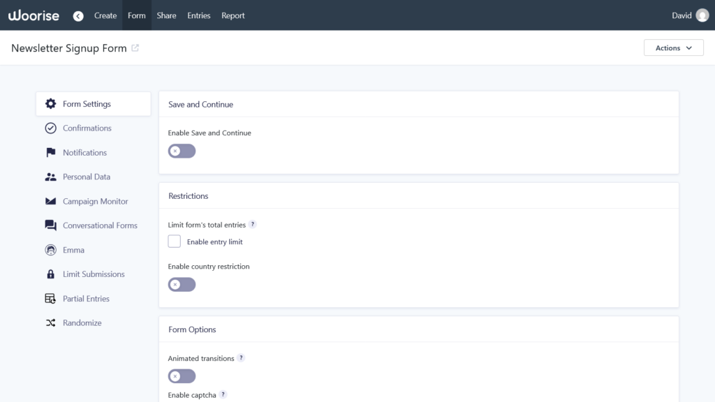 Woorise form settings