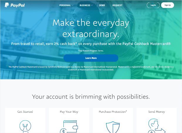 paypal landing page example responsive design
