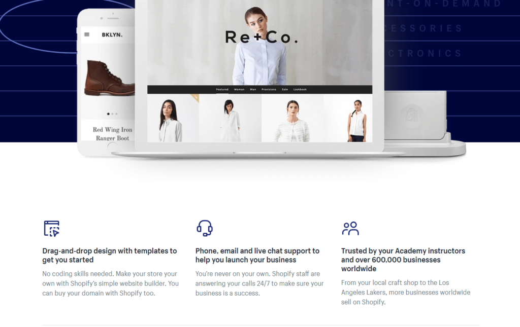 shopify academy landing page example