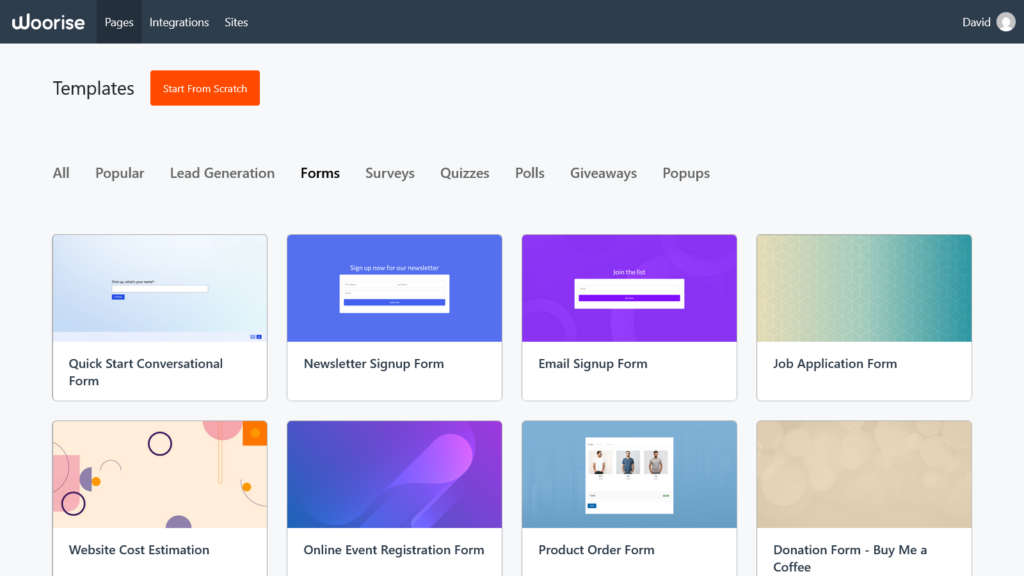 start with a form template