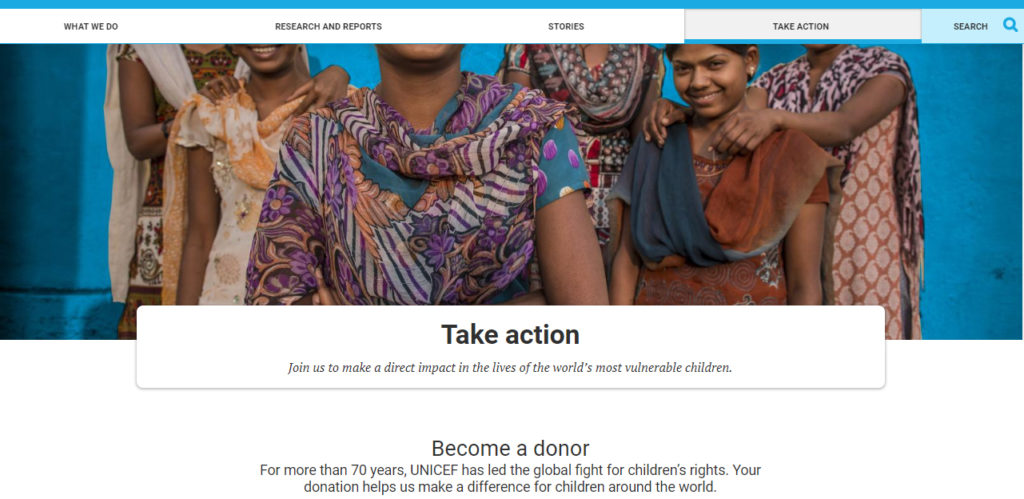 unicef landing page example logical flow