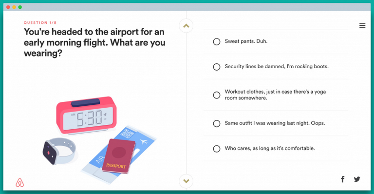 playful quiz from AirBnB