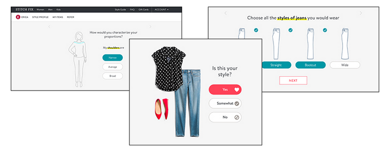 quiz funnel by online clothing subscription retailer Stitch Fix