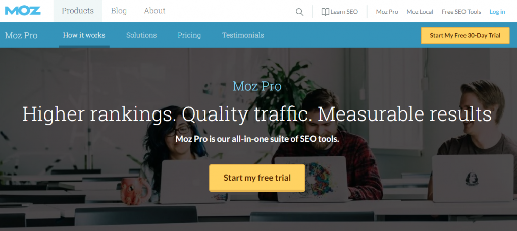 Moz Pro landing page example