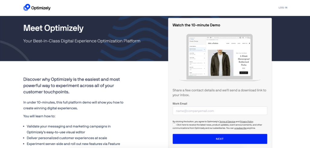 Optimizely landing page example