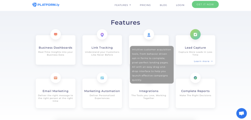 Platformly landing page features example