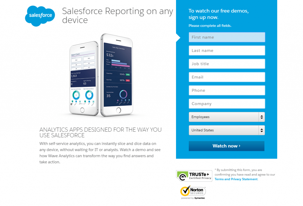 Salesforce landing page example
