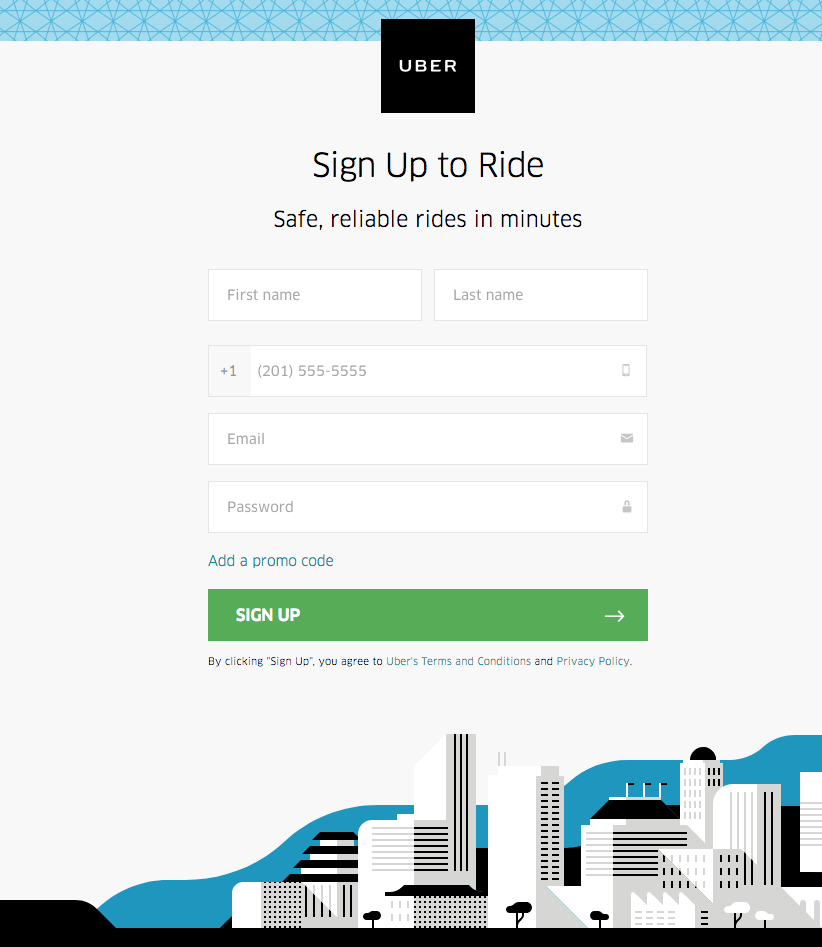 uber signup landing page example