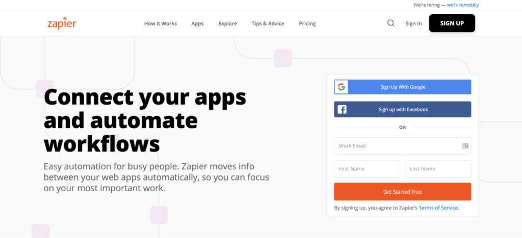 zapier landing page join cta example