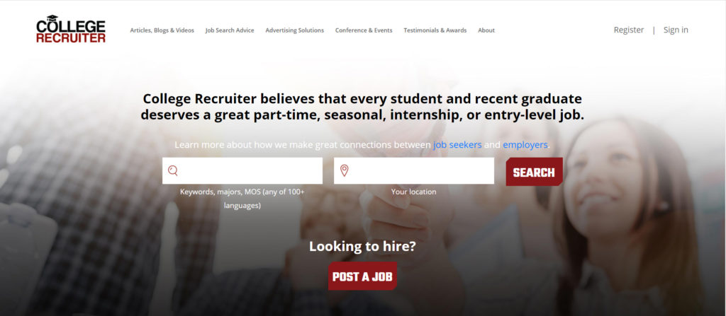CollegeRecruiter clean layout landing page example