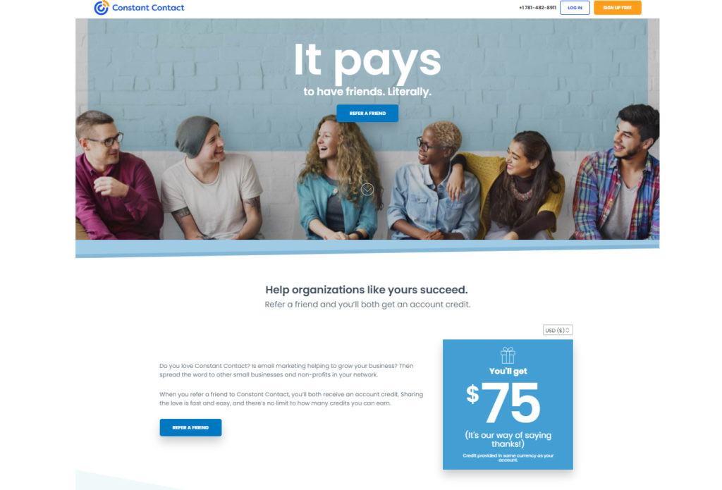 Constant Contact freebies landing page example