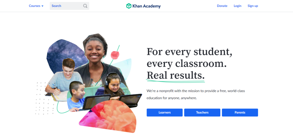 Khan Academy landing page example