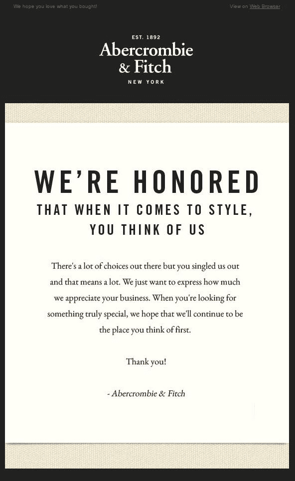Abercrombie & Fitch email marketing example