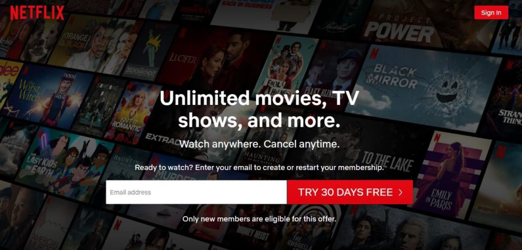 netflix call to action form example