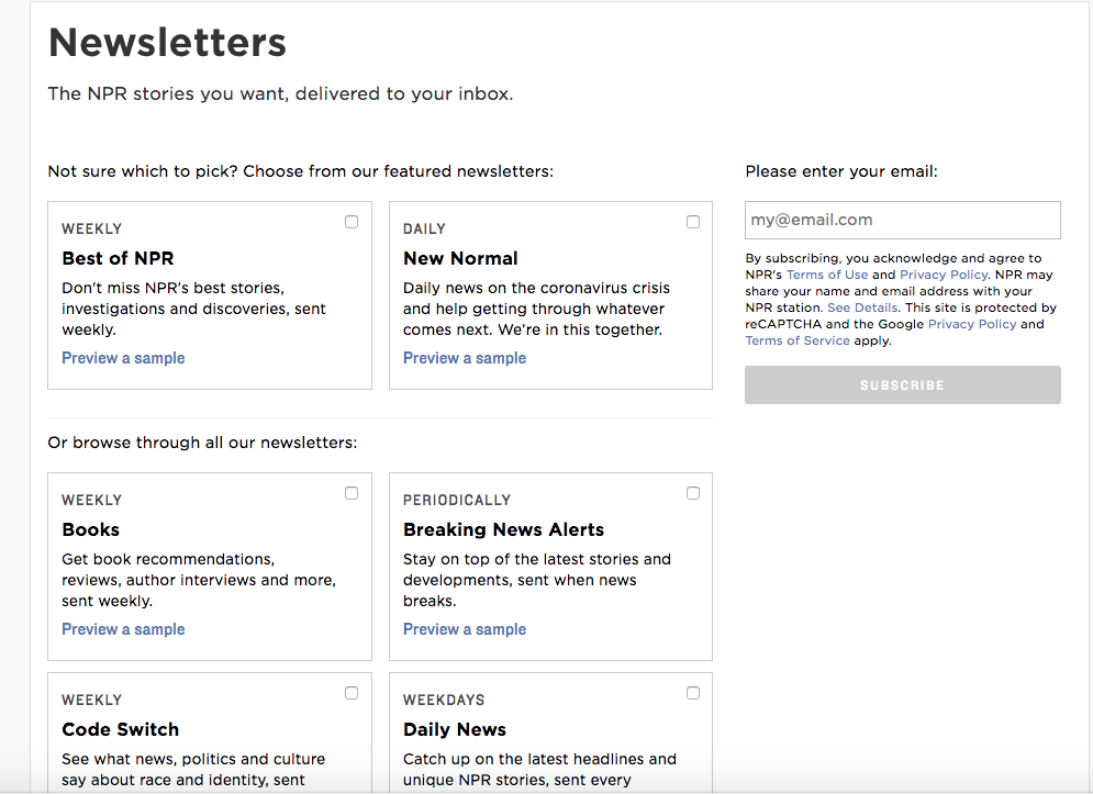 newsletters form example