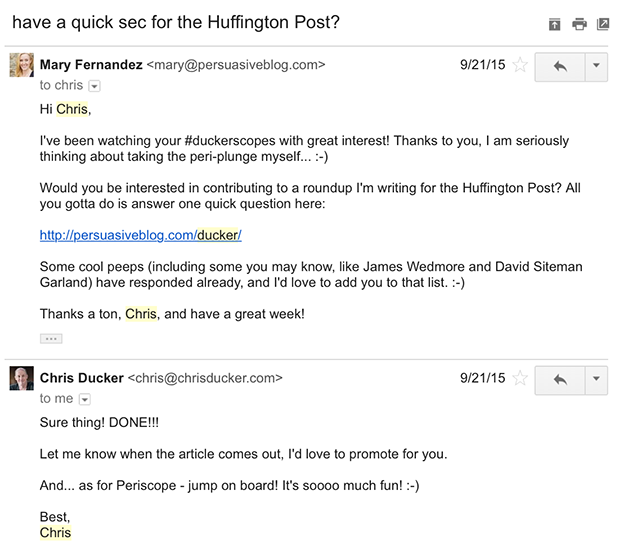 Name Dropping email outreach example