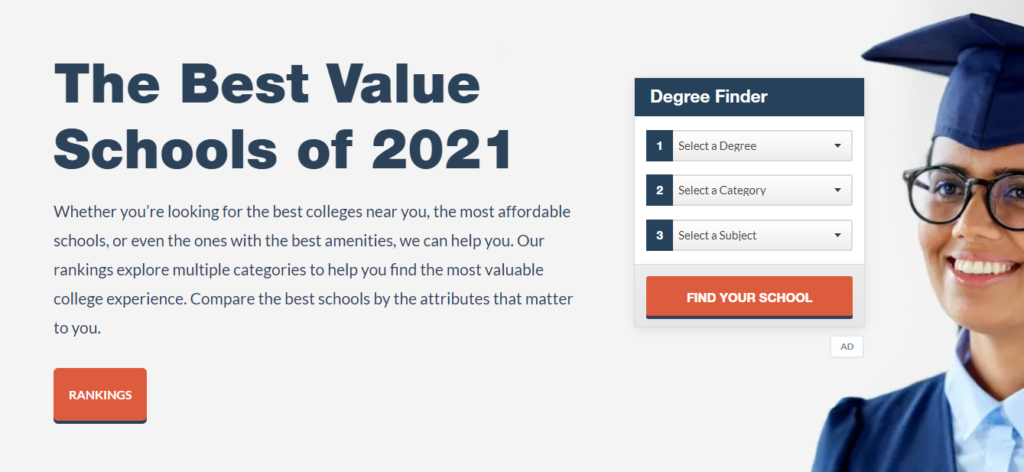 Best Value Schools clean landing page design example