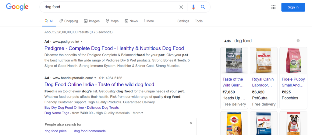 dog food google search results