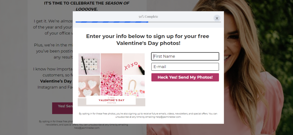 landing page sign up popup example