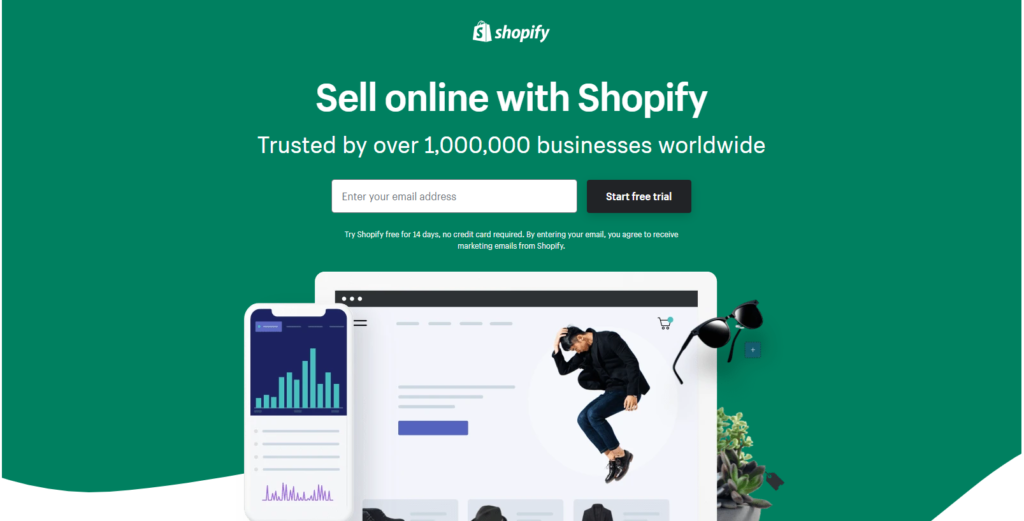 shopify landing page with images and video