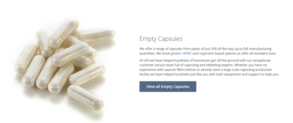 empty capsules landing page example