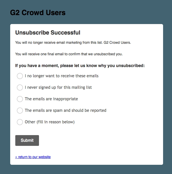 g2 unsubscribe reasons survey