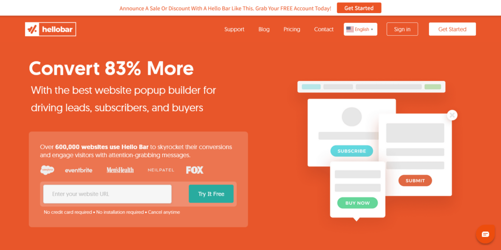 The Popup Builder Trusted By Over 600K Websites Hello Bar