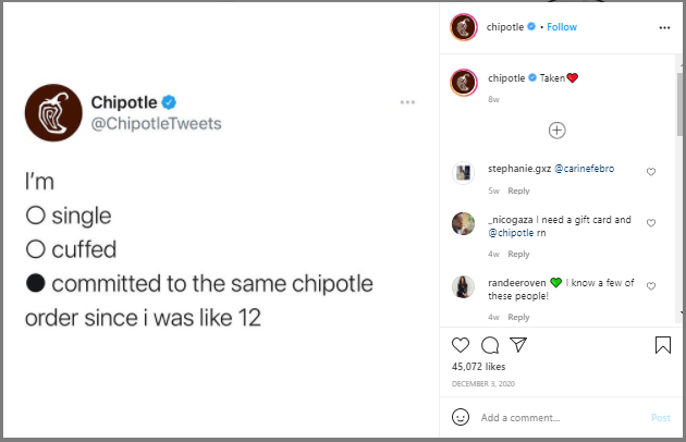 chipotle Instagram profile meme example