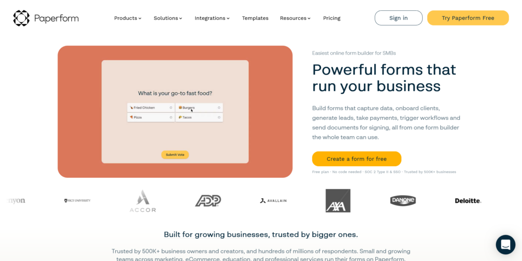 Free Online Form Builder Form Creator for SMBs in 2026 Paperform