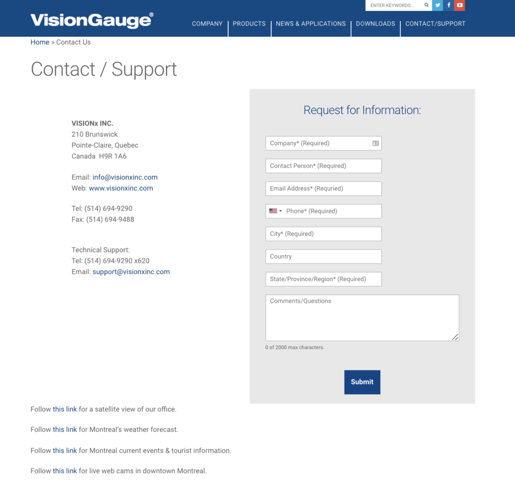 VisionGauge contact form