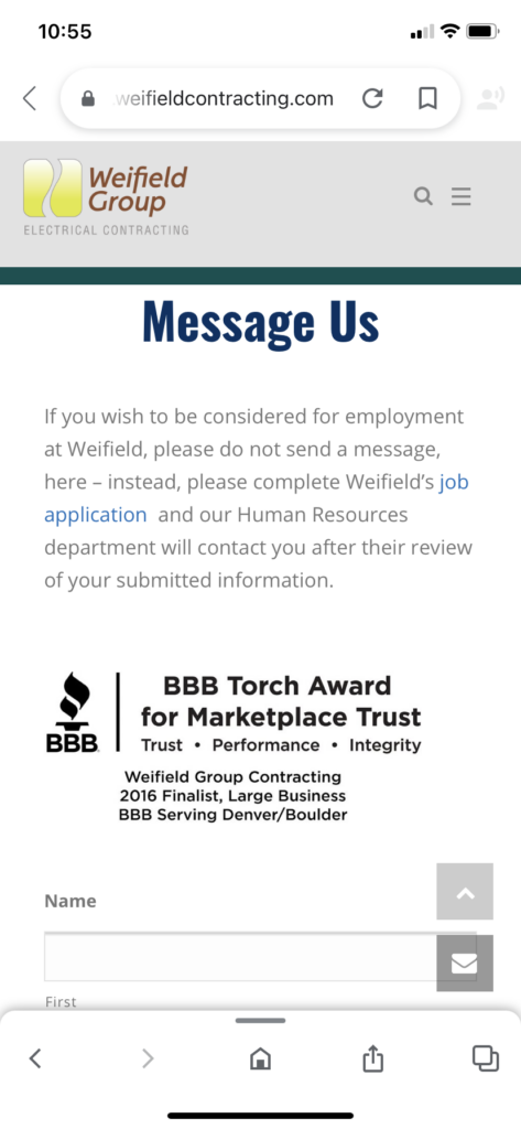 Weifield Group Contracting mobile contact form