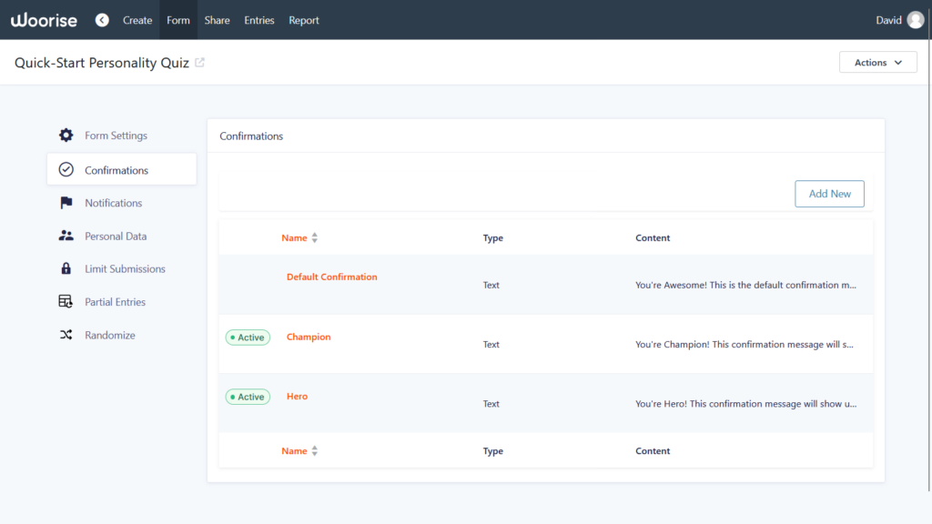 personality quiz results