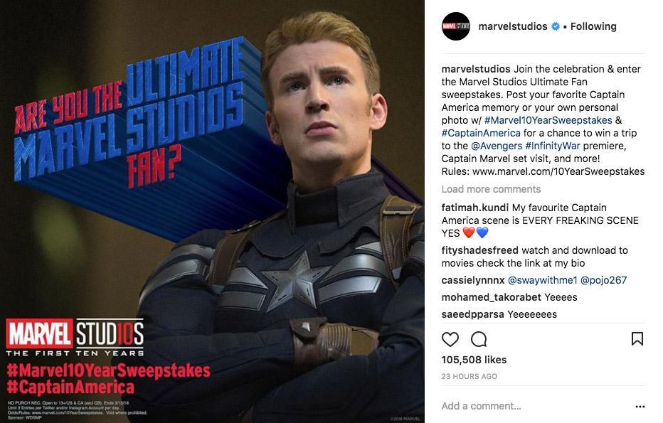 Marvel Studios instagram hashtag giveaway