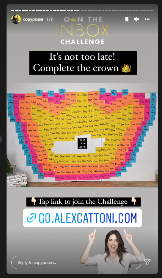 Alex Cattoni a copywriter and coach instagram stories example