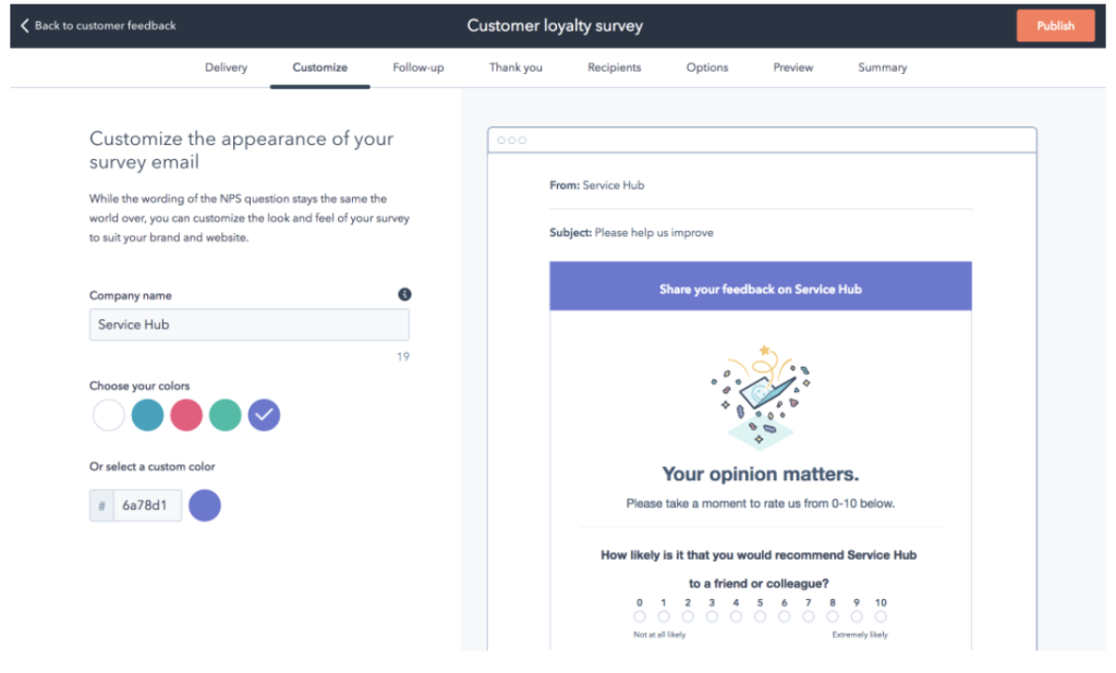 Customize your customer survey email examples