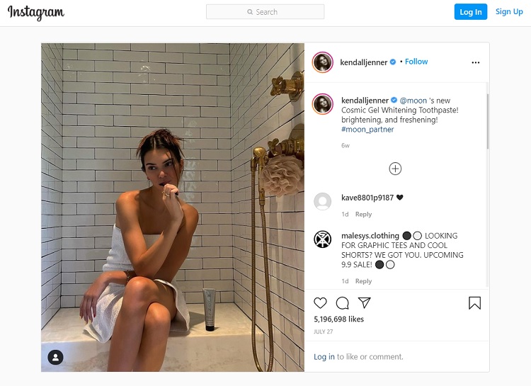 Kendall Jenner teamed up with Moon to promote some of its products she posts an image on Instagram and tags the company