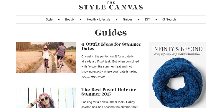 Scarves.com features a style blog that offers tips on what to wear how to tie a scarf and other fashion advice