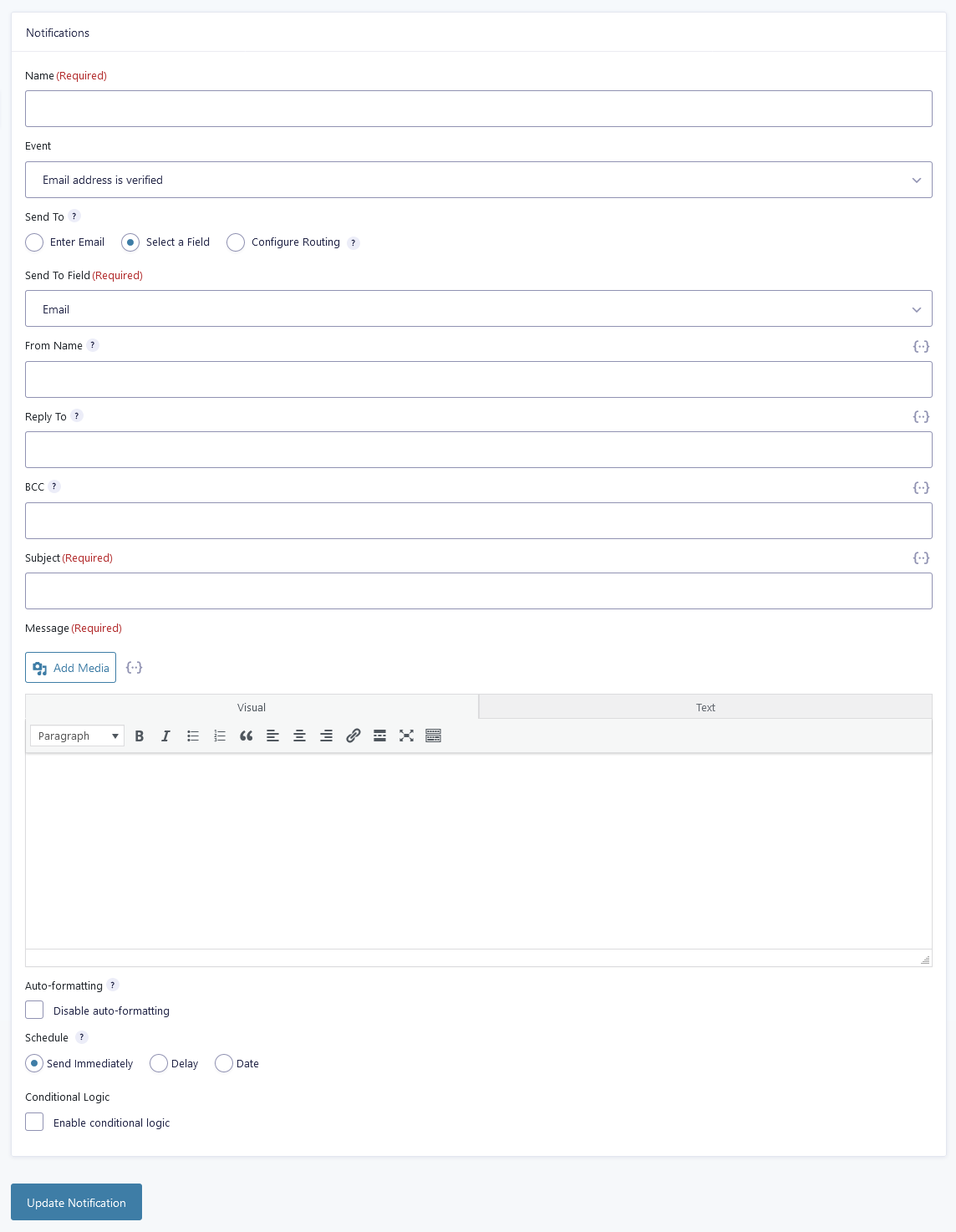 Woorise email notifications settings