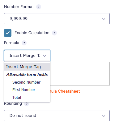 woorise number field calculations insert merge tags