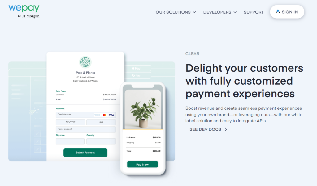 Wepay See Dev Docs CTA example