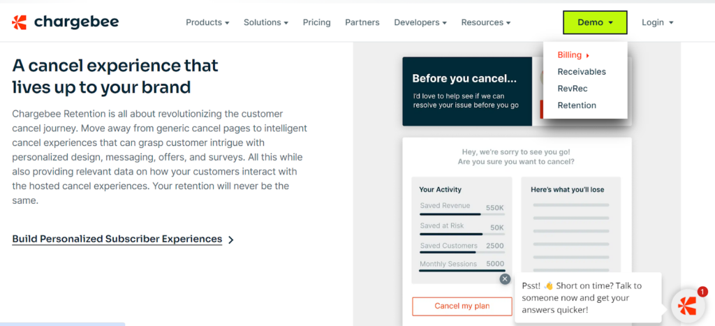 ChargeBee Demo CTA example