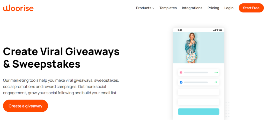 Woorise Create a giveaway CTA example